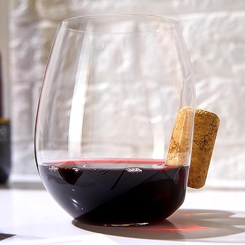 Load image into Gallery viewer, Corked Stemless Wine Glasses | Single | Stuck In The Glass Wine Cork Cocktail Glassware, Enthusiast Gift, Artisanal Crystal Glassware - Gift Idea for Him, Her, Wine Lover, Housewarming (19.6 OZ) by The Wine Savant
