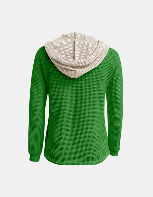 Load image into Gallery viewer, Full Size Waffle-Knit Contrast Long Sleeve Hoodie
