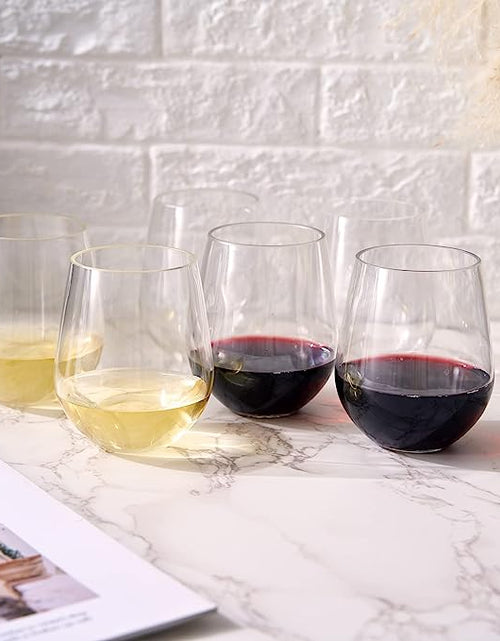 Load image into Gallery viewer, European Style Unbreakable Elegant Acrylic Stemless Wine Glasses 15 oz | Set of 6 | 100% Tritan Shatterproof BPA-free Reusable Plastic Glassware, Perfect For Homes &amp; Bars | Dishwasher-Safe, Clear by The Wine Savant
