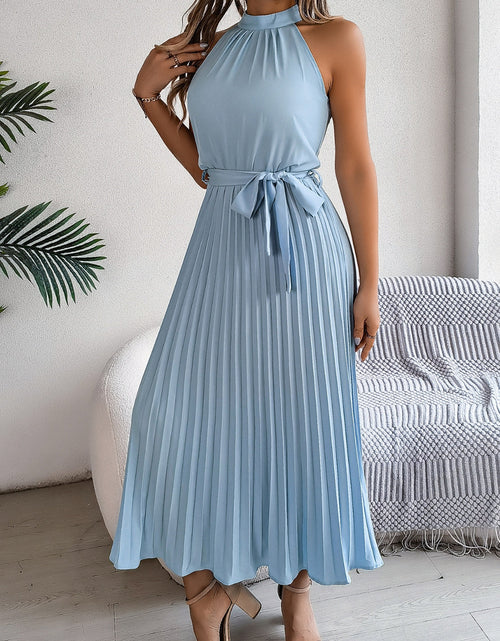 Load image into Gallery viewer, Grecian Neck Tie Waist Pleated Dress
