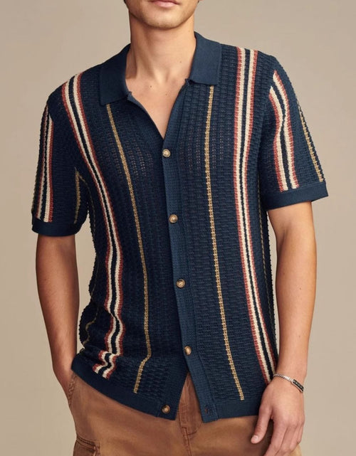 Load image into Gallery viewer, Men's Plus Size Striped Collared Neck Short Sleeve Shirt
