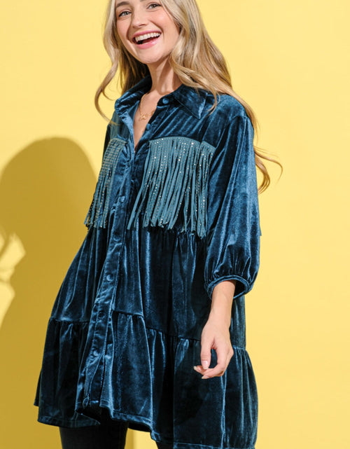 Load image into Gallery viewer, And The Why Fringe Detailed Velvet Shirt Dress
