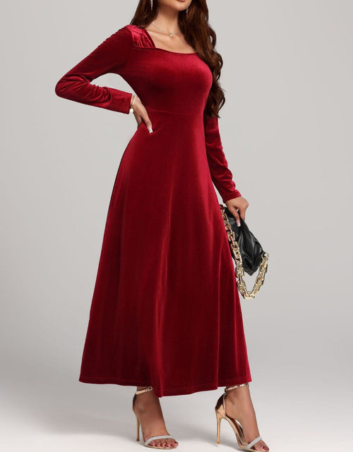 Load image into Gallery viewer, Square Neck Long Sleeve Velvet Dress
