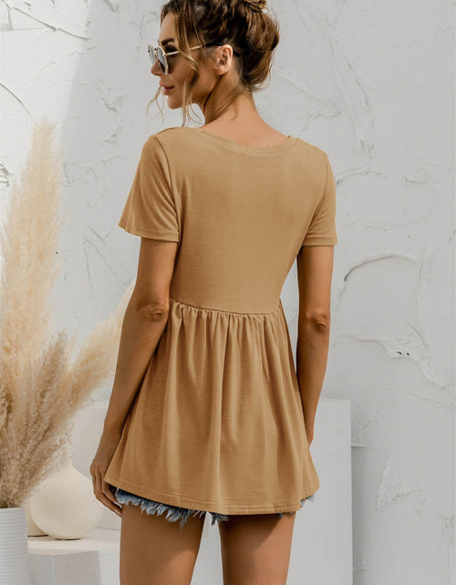 Load image into Gallery viewer, V-Neck Short Sleeve Babydoll Top
