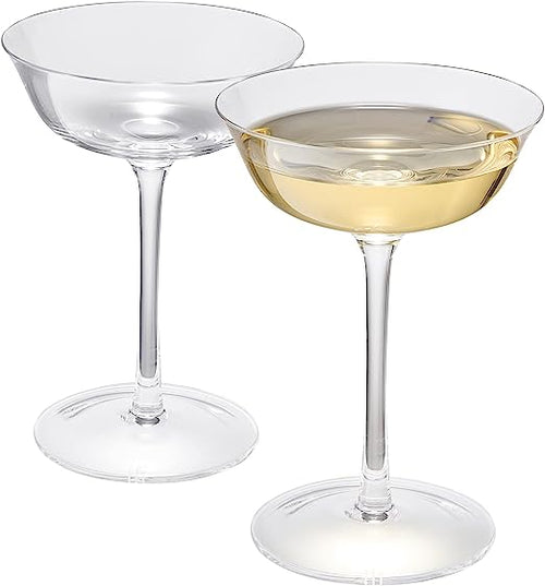 Load image into Gallery viewer, Vintage Crystal Coupe Glasses, Set of 2, Clear Radiance - Champagne, Martini, Cocktails - Hand Blown Classy Glass -Timeless Art Deco Design - Durable Sparkling Cocktail Barware, Home Bar (8 OZ) by The Wine Savant
