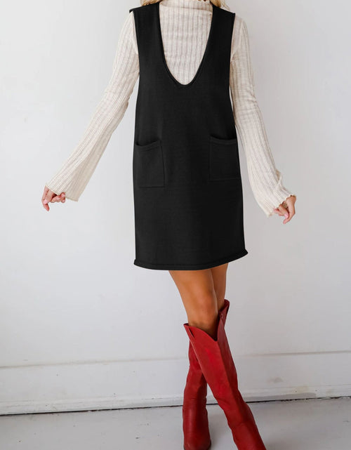 Load image into Gallery viewer, Lovelet Pocketed V-Neck Mini Sweater Overall Dress
