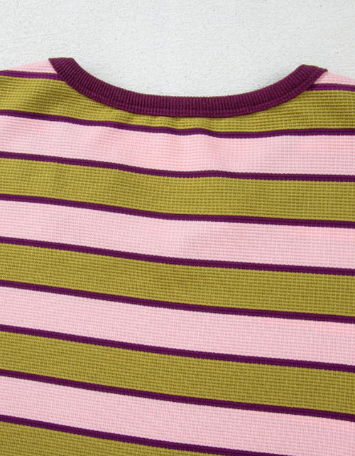 Load image into Gallery viewer, Striped Notched Long Sleeve T-Shirt
