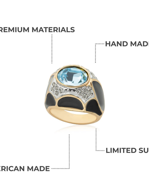 Load image into Gallery viewer, Vintage Ring 1980s Black Enamel Ring with Ruby Cabochon Stone Surrounded by Clear Crystals (6) by PVD Vintage Jewelry
