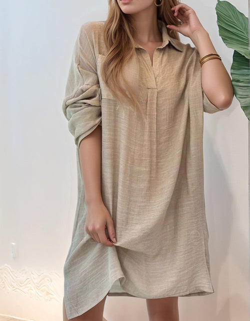 Load image into Gallery viewer, Full Size Side Slit Roll-Tab Sleeve Mini Shirt Dress Plus Size

