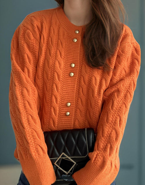 Load image into Gallery viewer, Cable-Knit Round Neck Long Sleeve Cardigan
