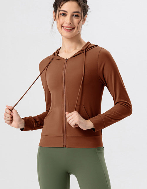 Load image into Gallery viewer, Drawstring Zip Up Hooded Active Outerwear
