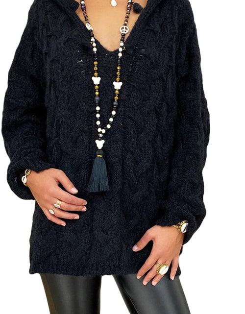 Load image into Gallery viewer, Cable-Knit Hooded Sweater
