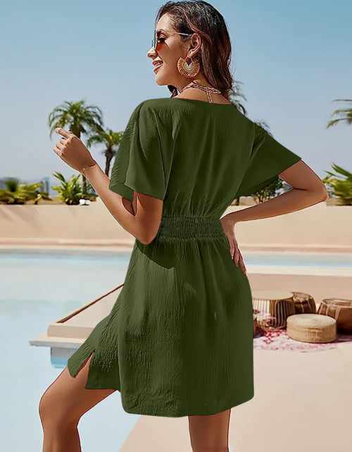 Load image into Gallery viewer, Smocked V-Neck Short Sleeve Dress
