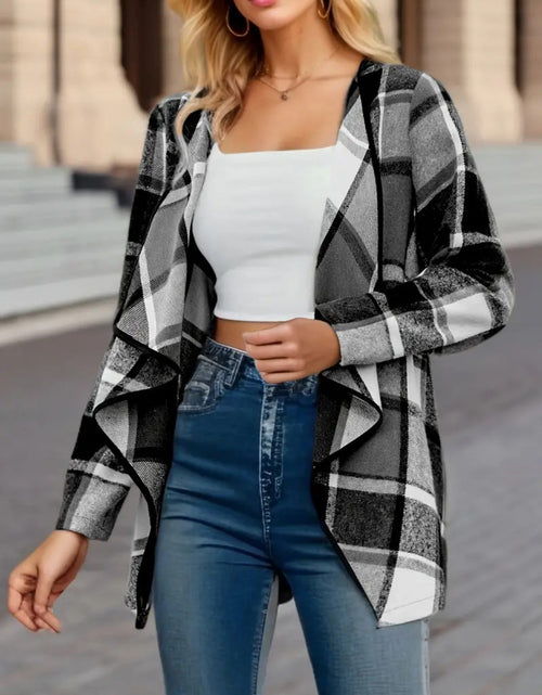 Load image into Gallery viewer, Plaid Open Front Long Sleeve Jacket

