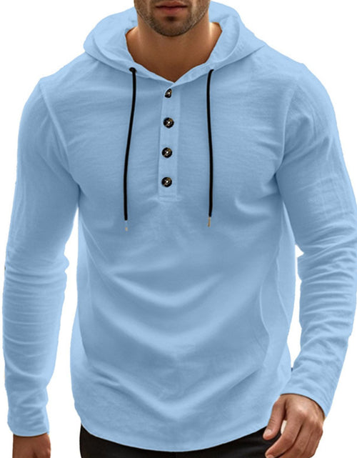 Load image into Gallery viewer, Men's Full Size Drawstring Button Detail Long Sleeve Hoodie Plus Size
