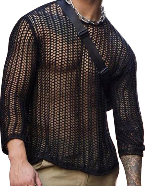 Load image into Gallery viewer, Men's Full Size Hollow Out Round Neck Long Sleeve Top Plus Size

