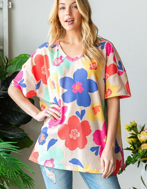Load image into Gallery viewer, HOPELY Full Size Floral V-Neck Side Slit T-Shirt
