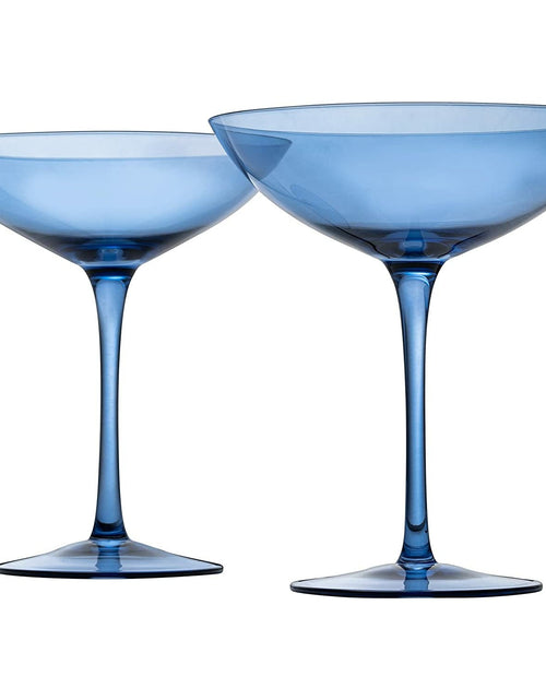 Load image into Gallery viewer, Champagne Coupes 12oz by The Wine Savant - Colorful Champagne Glasses, Prosecco, Mimosa Glasses Set, Cocktail Glass Set, Bar Glassware Luster Glasses (2, Cobalt Blue) by The Wine Savant
