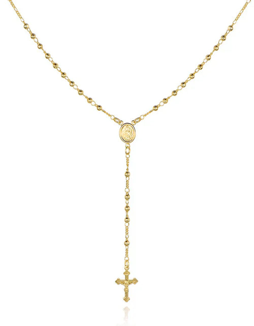 Load image into Gallery viewer, RMZ GOLD NYC Unisex 14K Gold Virgin Mary Rosary Bead Cross Necklace 18''
