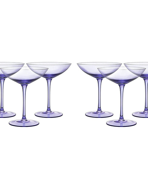 Load image into Gallery viewer, Lavender Champagne Coupes 12oz Set of 6 by The Wine Savant - Colored Champagne Glasses, Prosecco, Mimosa Glasses Set, Cocktail Glass Set, Bar Glassware Bachelorette Anniversary Gifts by The Wine Savant
