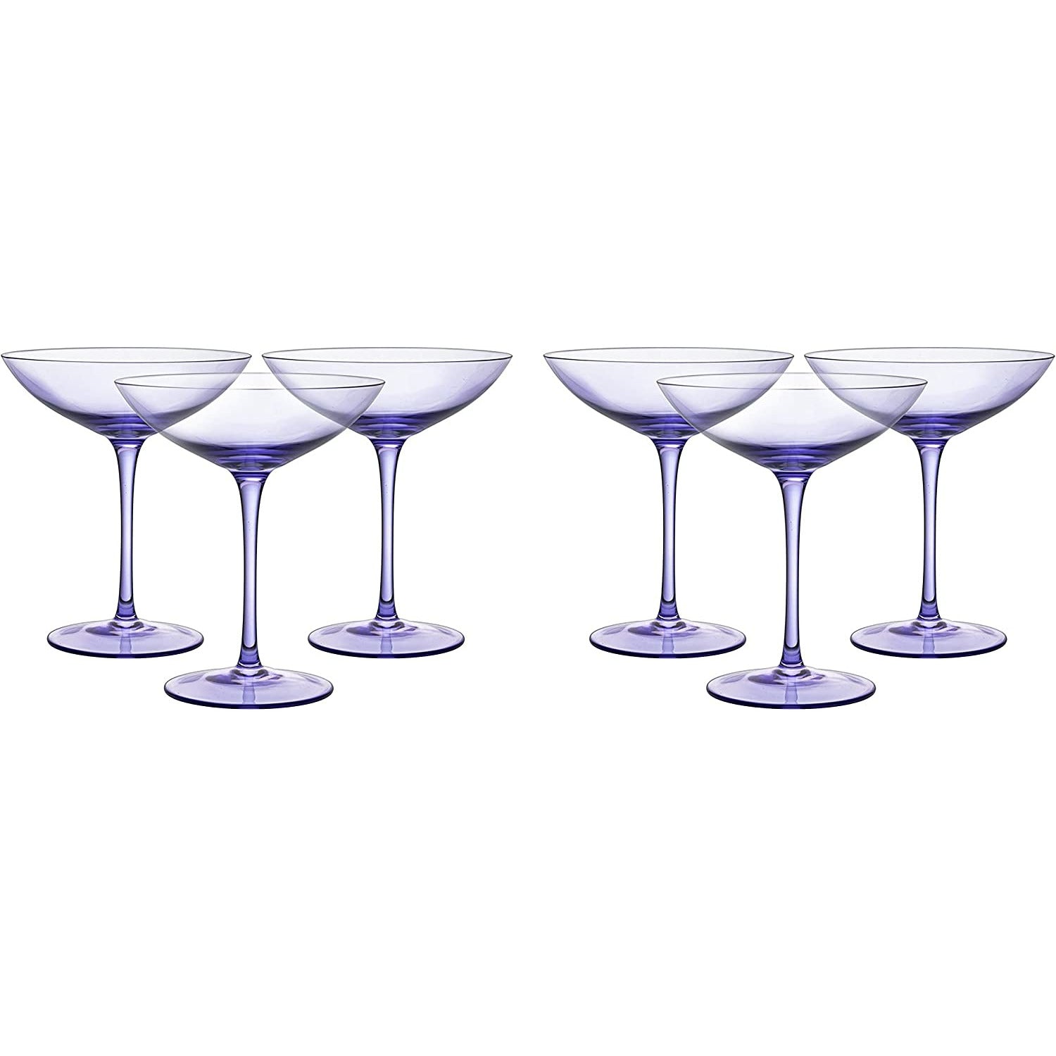 Lavender Champagne Coupes 12oz Set of 6 by The Wine Savant - Colored Champagne Glasses, Prosecco, Mimosa Glasses Set, Cocktail Glass Set, Bar Glassware Bachelorette Anniversary Gifts by The Wine Savant