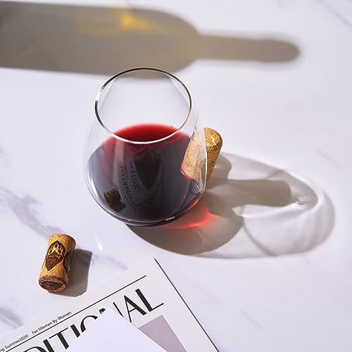 Load image into Gallery viewer, Corked Stemless Wine Glasses | Single | Stuck In The Glass Wine Cork Cocktail Glassware, Enthusiast Gift, Artisanal Crystal Glassware - Gift Idea for Him, Her, Wine Lover, Housewarming (19.6 OZ) by The Wine Savant
