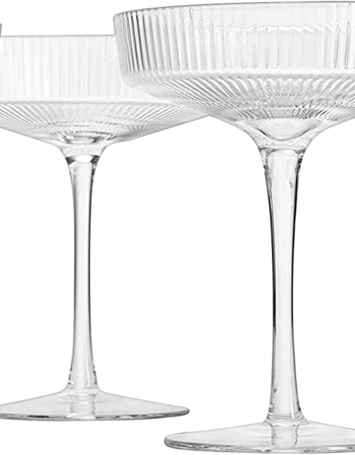 Load image into Gallery viewer, Ribbed Coupe Cocktail Glasses 8 oz | Set of 4 | Classic Manhattan Glasses For Cocktails, Champagne Coupe, Ripple Coupe Glasses, Art Deco Gatsby Vintage, Crystal with Stems (Clear) by The Wine Savant
