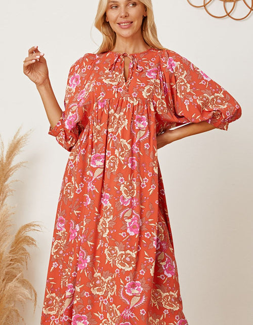 Load image into Gallery viewer, Floral Tie Neck Half Sleeve Dress
