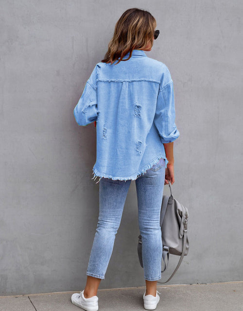 Load image into Gallery viewer, Distressed Drop Shoulder Denim Jacket
