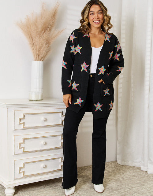 Load image into Gallery viewer, Angel Wings Star Pattern Open Front Cardigan with Pockets
