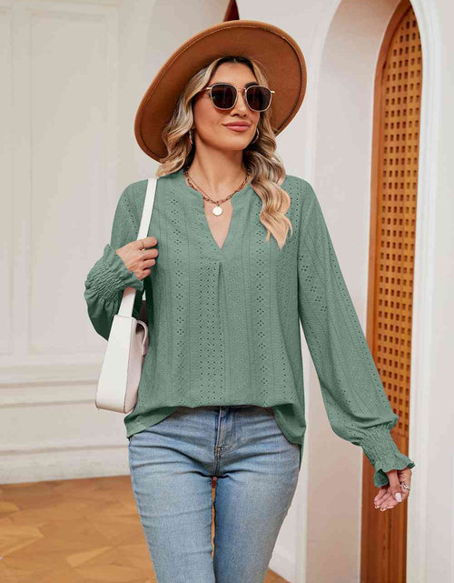 Load image into Gallery viewer, Notched Neck Flounce Sleeve Blouse
