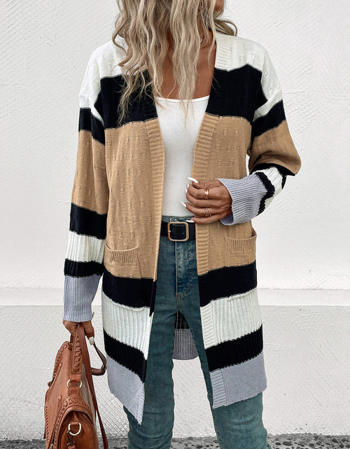 Load image into Gallery viewer, Perfee Color Block Open Front Drop Shoulder Cardigan
