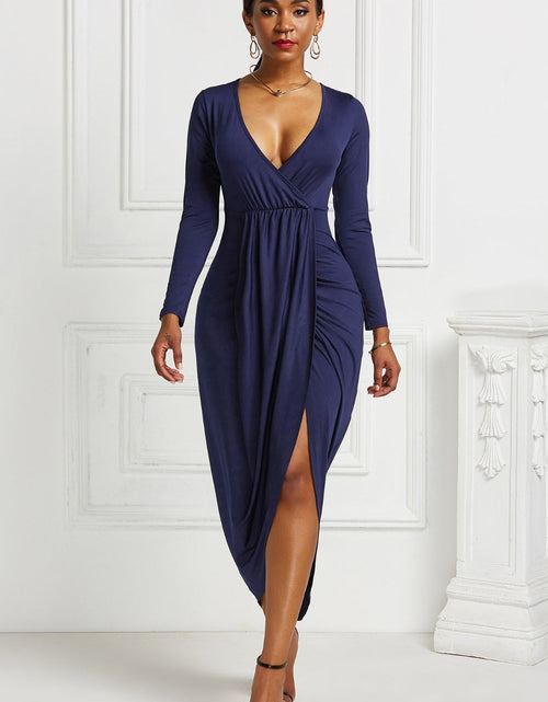 Load image into Gallery viewer, High-low Ruched Surplice Long Sleeve Dress
