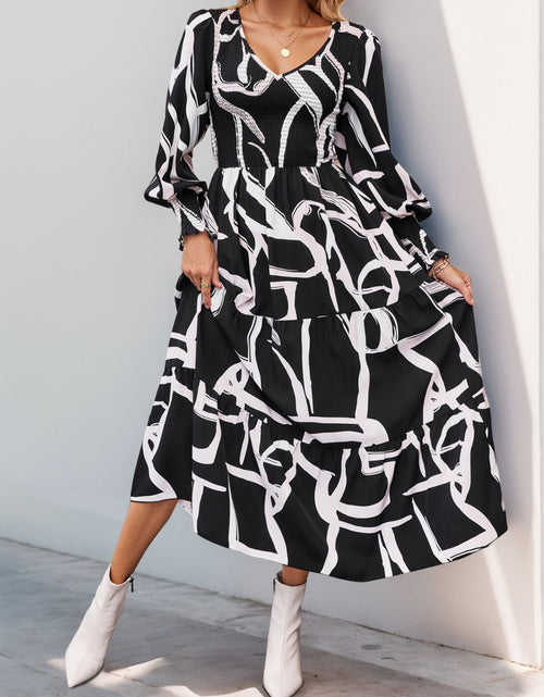 Load image into Gallery viewer, Perfee Smocked Printed Long Sleeve Midi Dress
