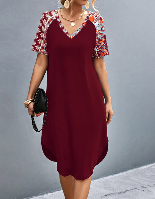 Load image into Gallery viewer, Printed V-Neck Short Sleeve Dress
