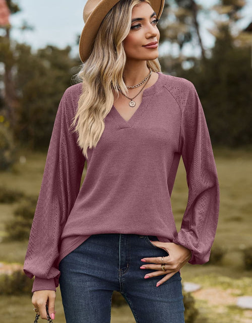 Load image into Gallery viewer, Notched Neck Raglan Sleeve Blouse
