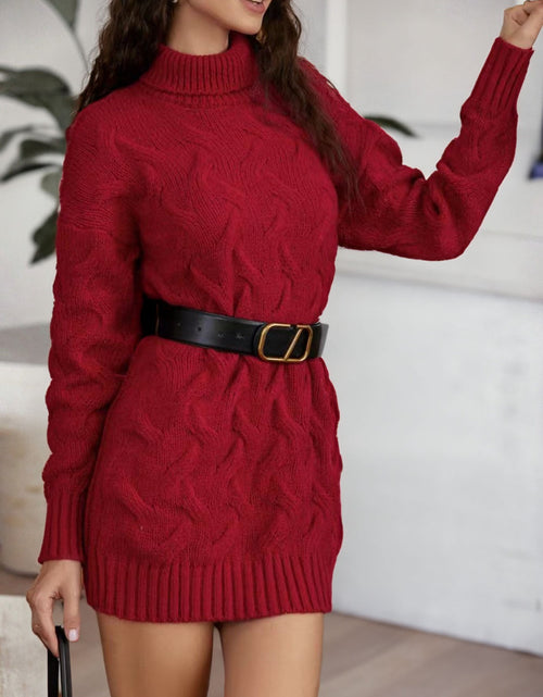 Load image into Gallery viewer, Cable-Knit Turtleneck Sweater Dress
