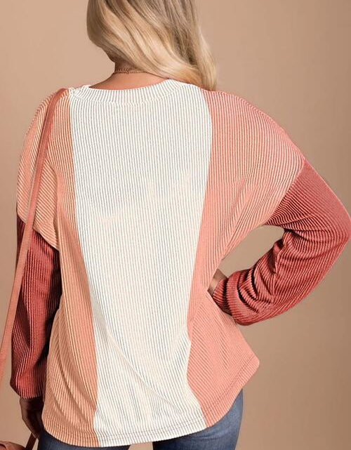 Load image into Gallery viewer, Color Block Ribbed Long Sleeve T-Shirt
