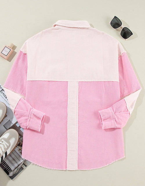 Load image into Gallery viewer, Two-tone Color Exposed Seam Corduroy Shacket
