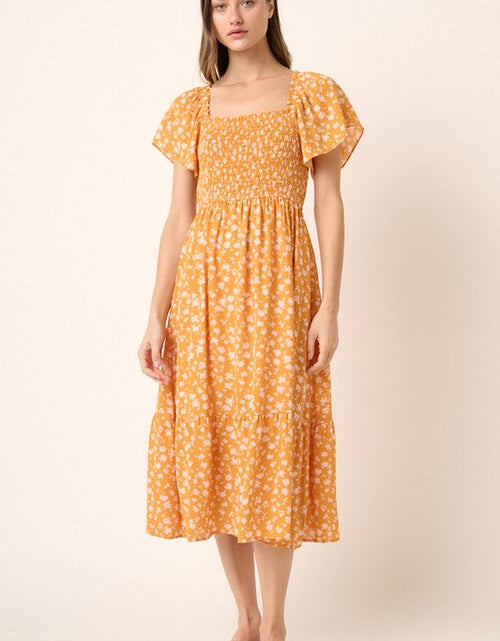 Load image into Gallery viewer, Mittoshop Flower Print Flutter Sleeve Smocked Midi Dress
