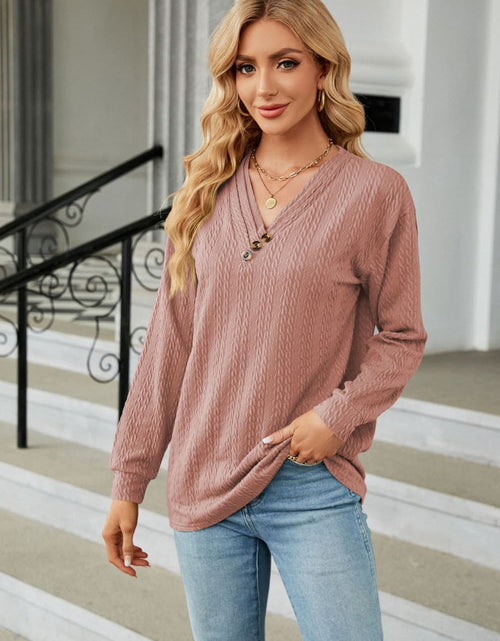 Load image into Gallery viewer, Decorative Button V-Neck Long Sleeve T-Shirt

