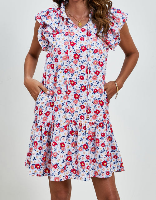 Load image into Gallery viewer, Tied Floral Cap Sleeve Mini Dress
