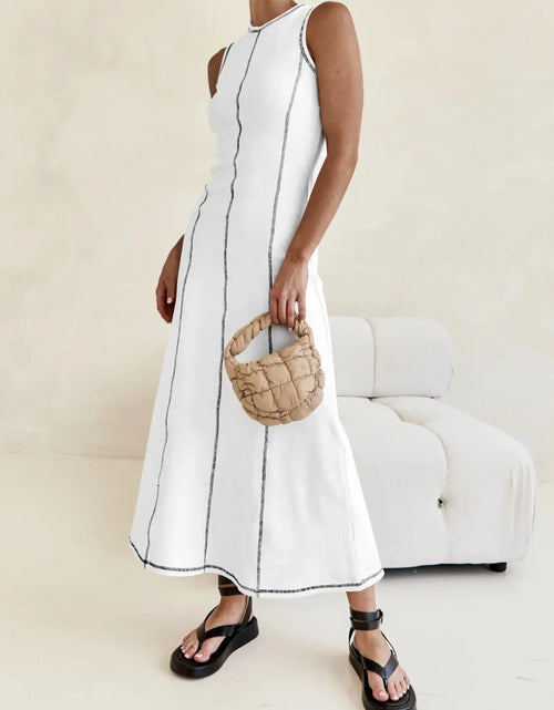 Load image into Gallery viewer, Contrast Stitching Round Neck Sleeveless Midi Dress
