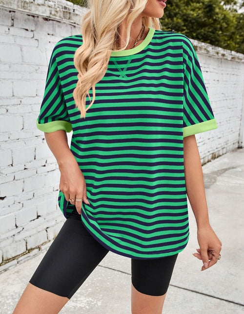 Load image into Gallery viewer, Lovelet Striped Round Neck Half Sleeve T-Shirt
