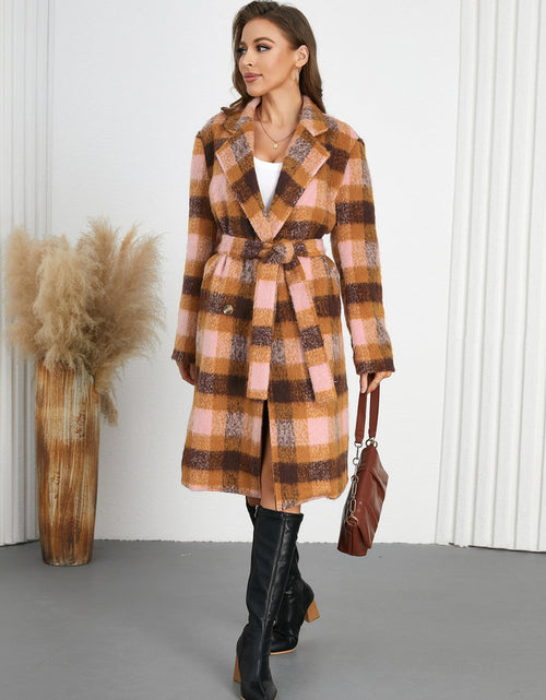 Load image into Gallery viewer, Tied Plaid Collared Neck Coat
