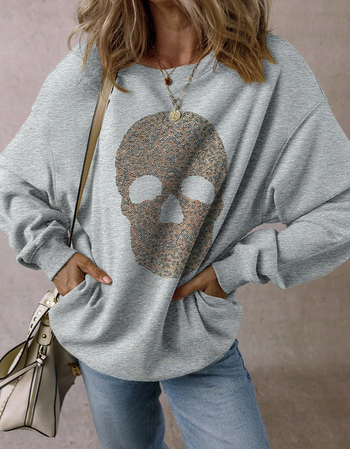 Load image into Gallery viewer, Skull Round Neck Long Sleeve Sweatshirt
