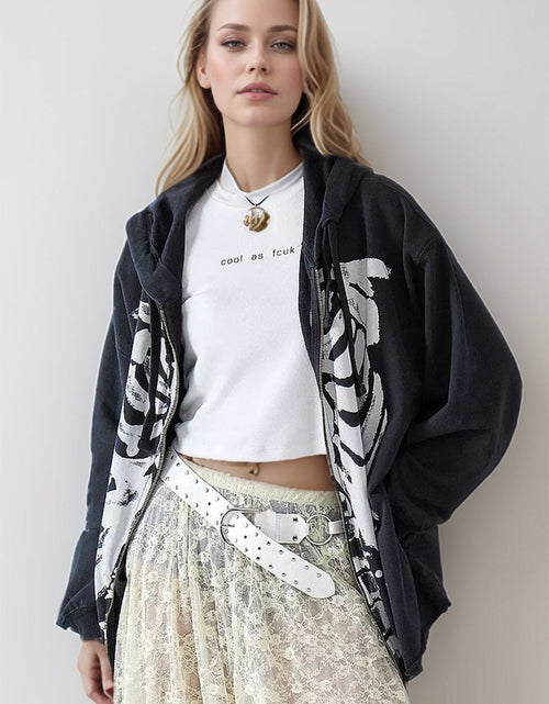 Load image into Gallery viewer, Skeleton Zip Up Drawstring Hoodie
