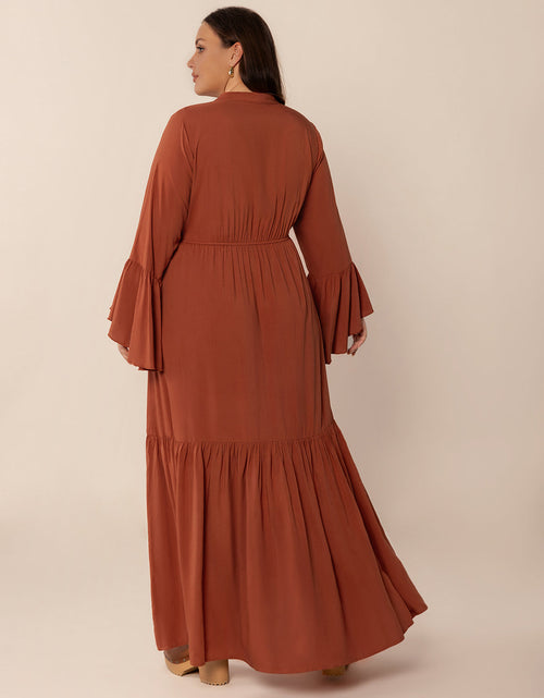 Load image into Gallery viewer, Plus Size Ruffled Notched Long Sleeve Midi Dress
