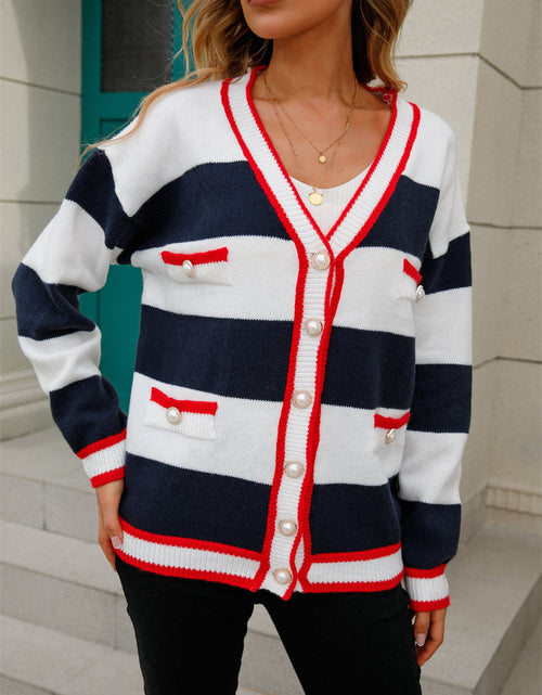 Load image into Gallery viewer, Angel Wings Color Block V-Neck Long Sleeve Cardigan
