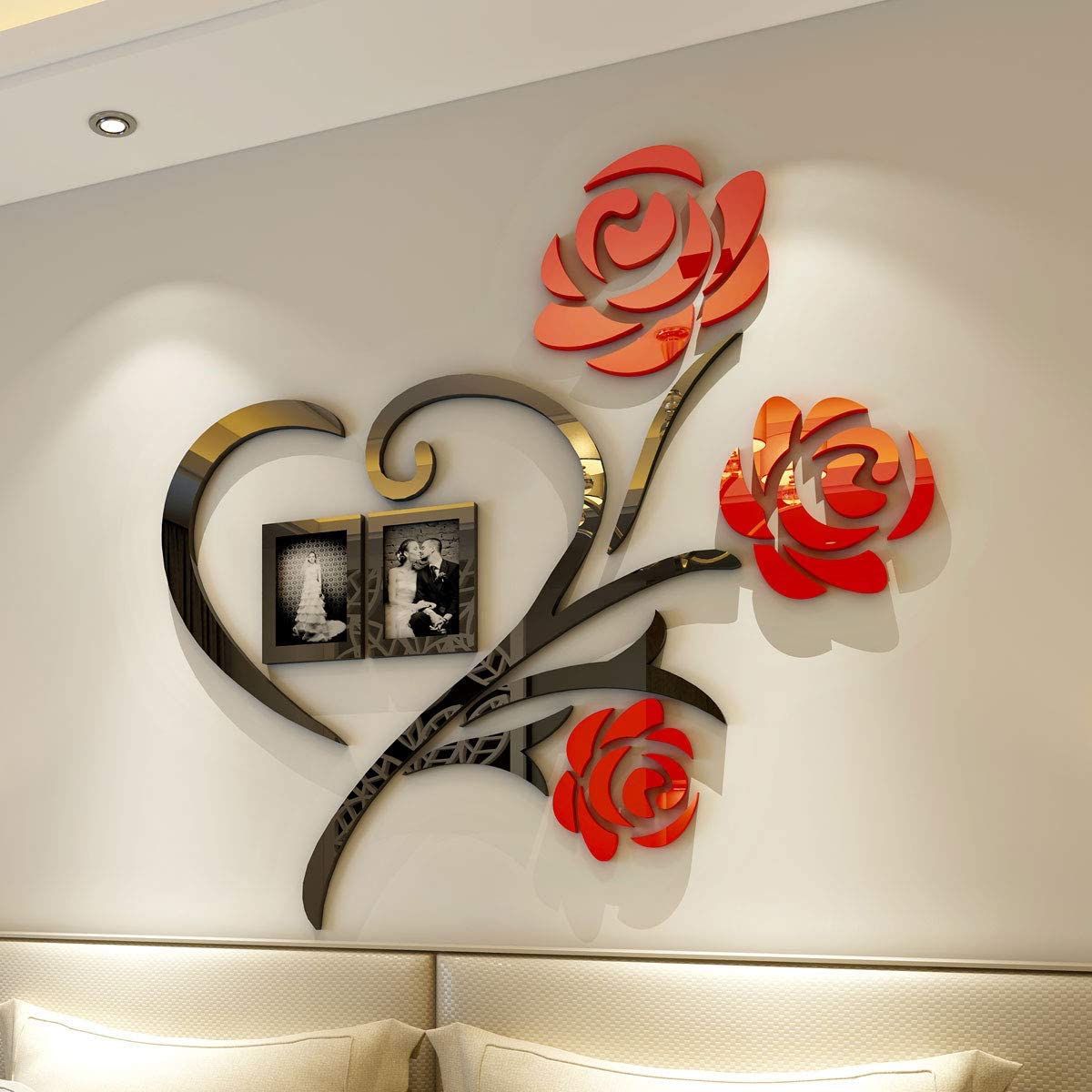 Family Picture Frames Collage Love 3D Stickers Wall Decor Decal with Two 4x6 Size Photo Frames for Bed Living Room Home Decorations by Js House